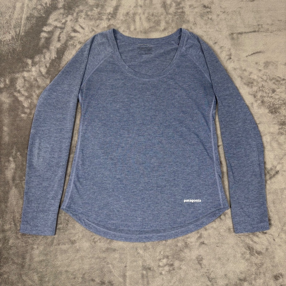Patagonia Long Sleeve Top Womens Small Blue Capilene Daily Scoop Neck Activewear